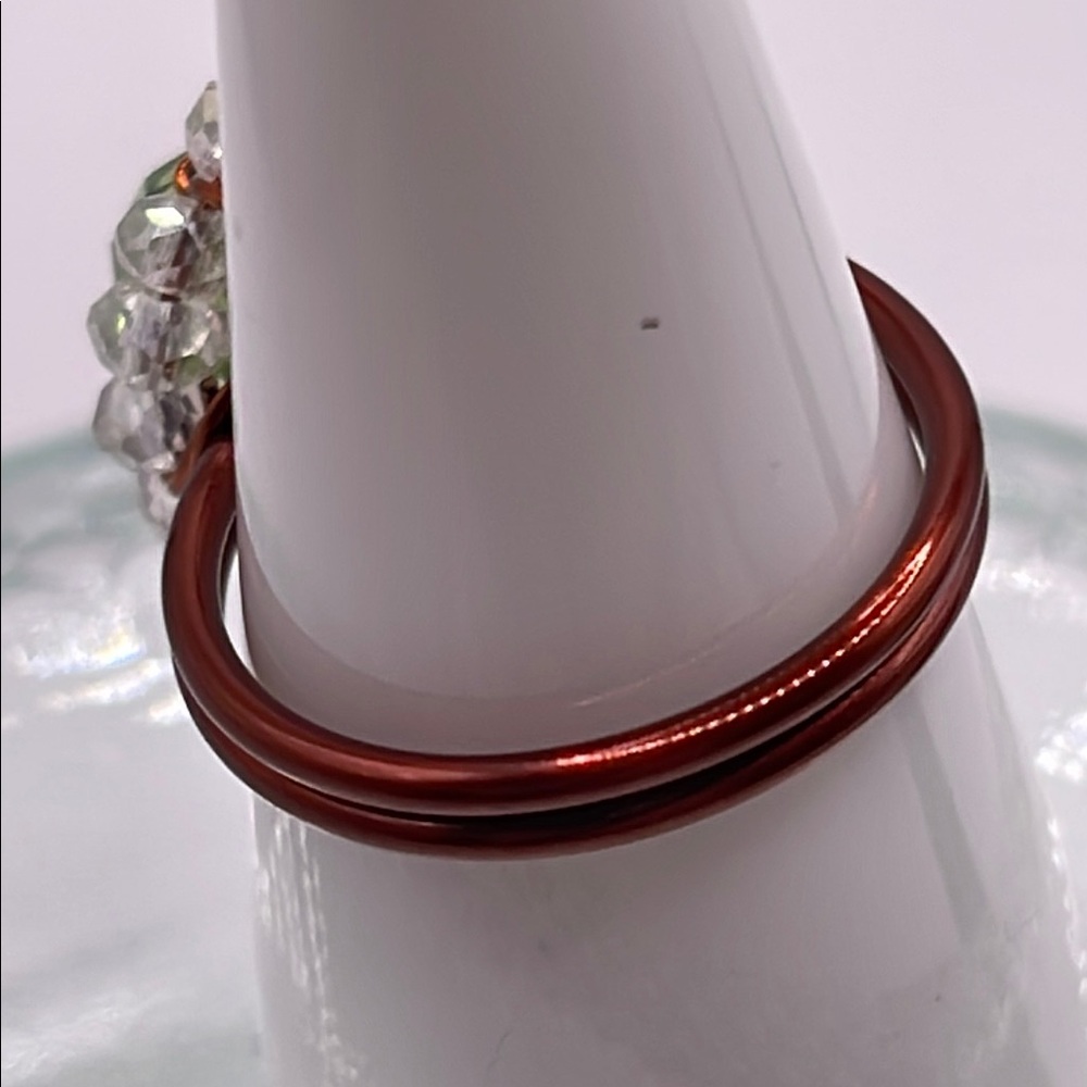 Artisan copper Green and Silver simulated peridot color Ring Sz 7.5 - Picture 5 of 7